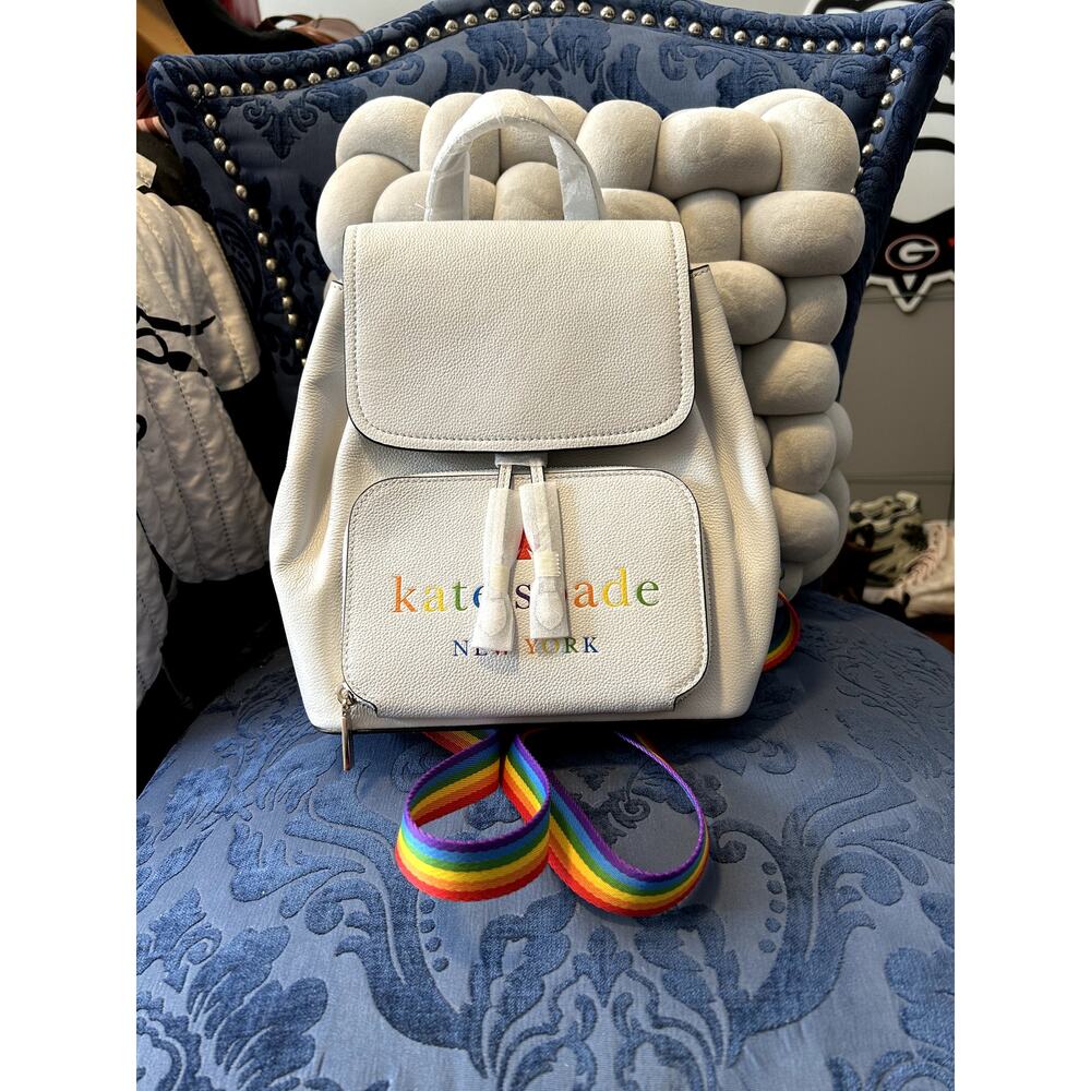 Kate Spade White Pride Backpack with Rainbow Straps NWT